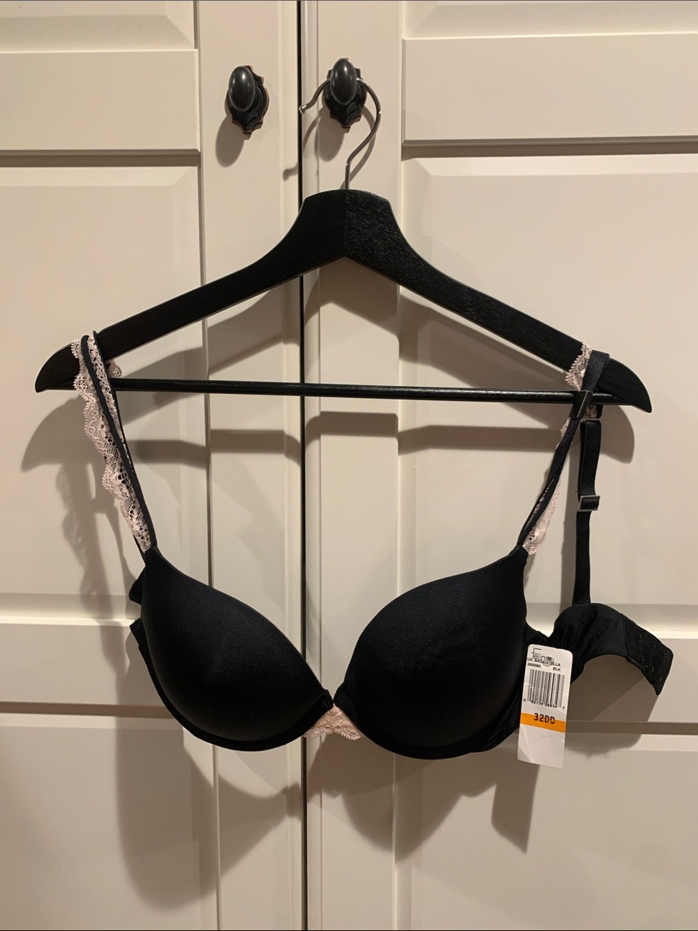 Felina Black Bra with Cream Lace Trim